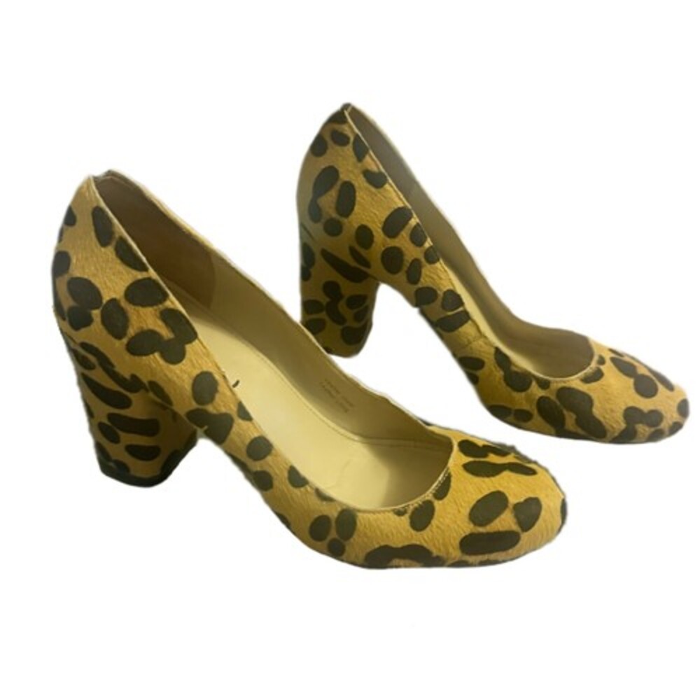 VIA SPIGA Carmen Leopard Print Calf Hair Block Heel Pumps Size US5.5 M EU35.5